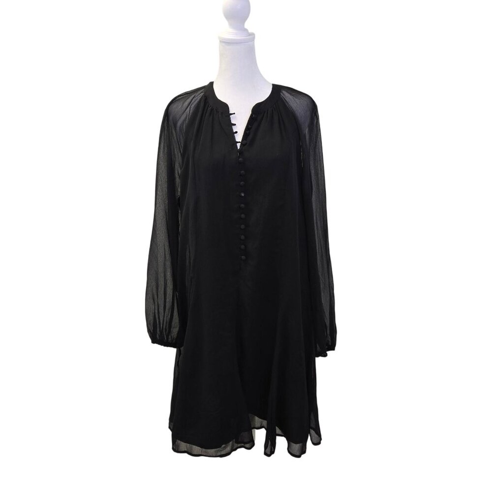 NWT Joie Balloon Sleeve Sheer Sleeve Dress in Caviar Size Medium